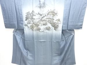 アンティーク　山小屋風景模様男物長襦袢